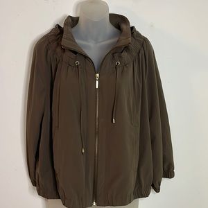 Chico's Zenergy Ruched Drawstring Bomber Jacket Taupe Size M Chico's 1